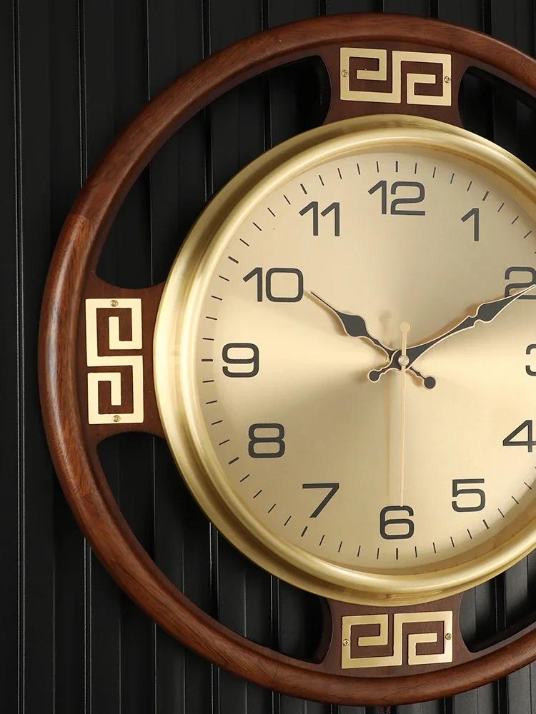 New Chinese style wall clock living room home entrance solid wood wall clock simple atmospheric silent clock