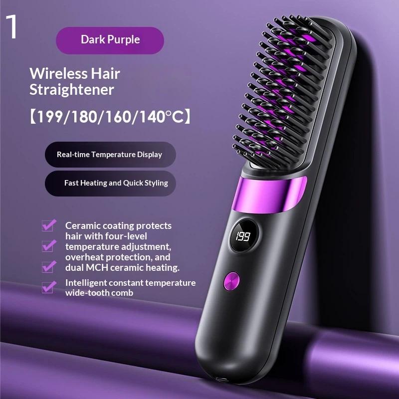 Convenient Cordless Hair Straightener Brush with LCD for Home or Travel Styling Anytime Anywhere