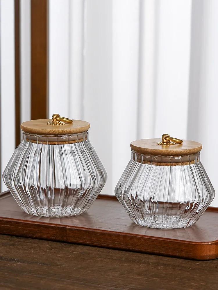 Tea Jar Flower Tea Jar Glass Sealed Jar Coffee Bean Jar Household Tea Bin Kitchen Storage Jar Through Storage Bottle