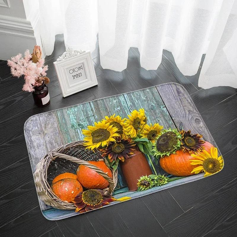 Sunflower Print Home Entrance Door Mat Non-slip Living Room Bathroom Kitchen Rug Washable Hallway Tracks Wood Floor Carpet