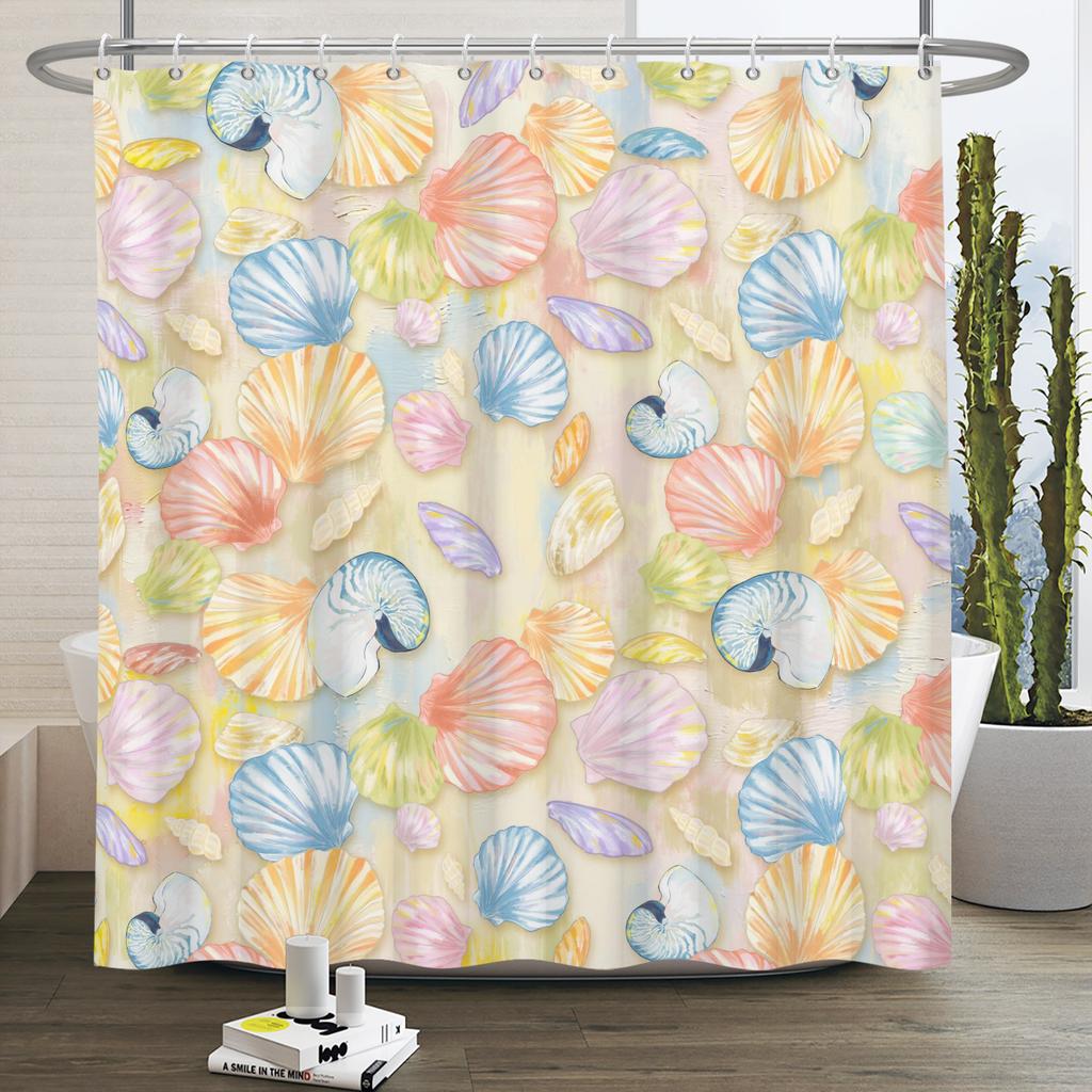 Marine Life  Shower Curtain Turtle Shells Starfish Anchor Ocean Style With Hooks Bathroom Decor Curtain Waterproof Sea Theme