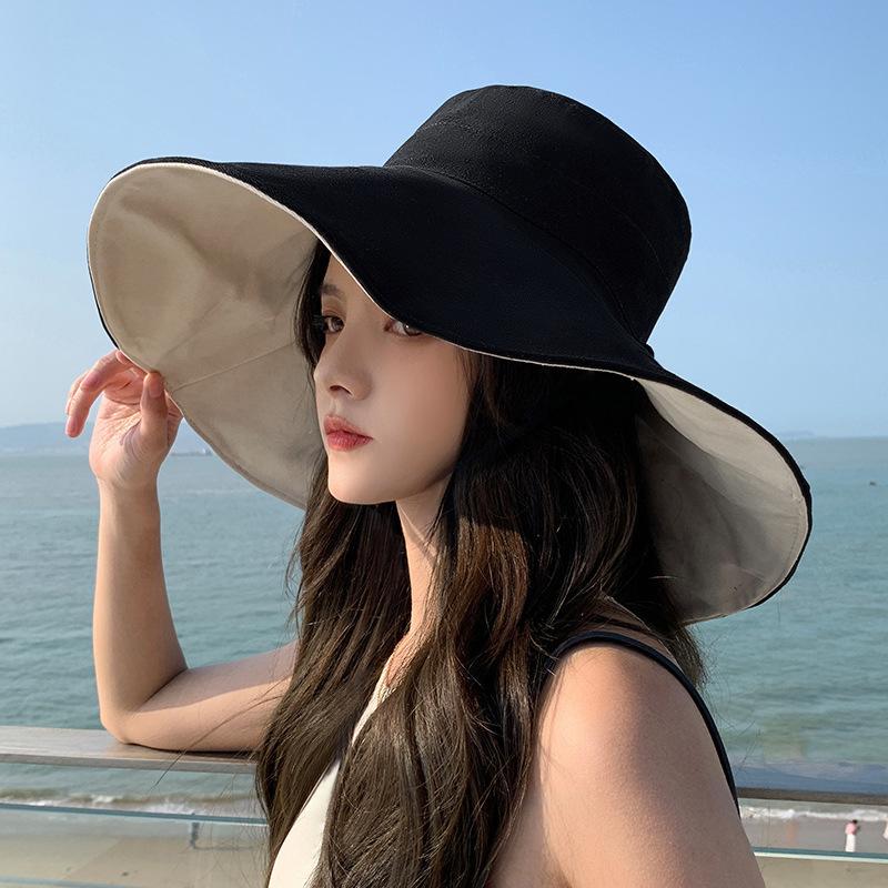 

1Pcs 14cm Large Brim Double-sided Fisherman Hat Sunscreen Hat Female Sun Hat Korean Version Versatile Outdoor Travel Sun Hat чёрный