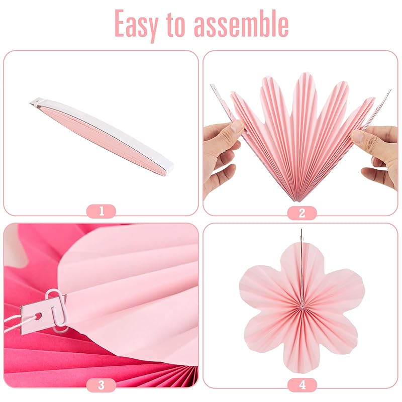 Easy Joy Hot Pink Paper Flowers Decorations for Wall Pink Paper Fans Classroom Decoration Paper Floral Backdrop Decor Pa