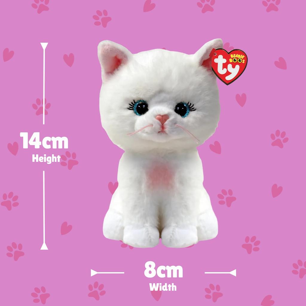 Ty Beanie Boo's Amelia Plush Toy, Cat, Size M, Approx. W8 x D7 x H15cm, Item Number: 37377