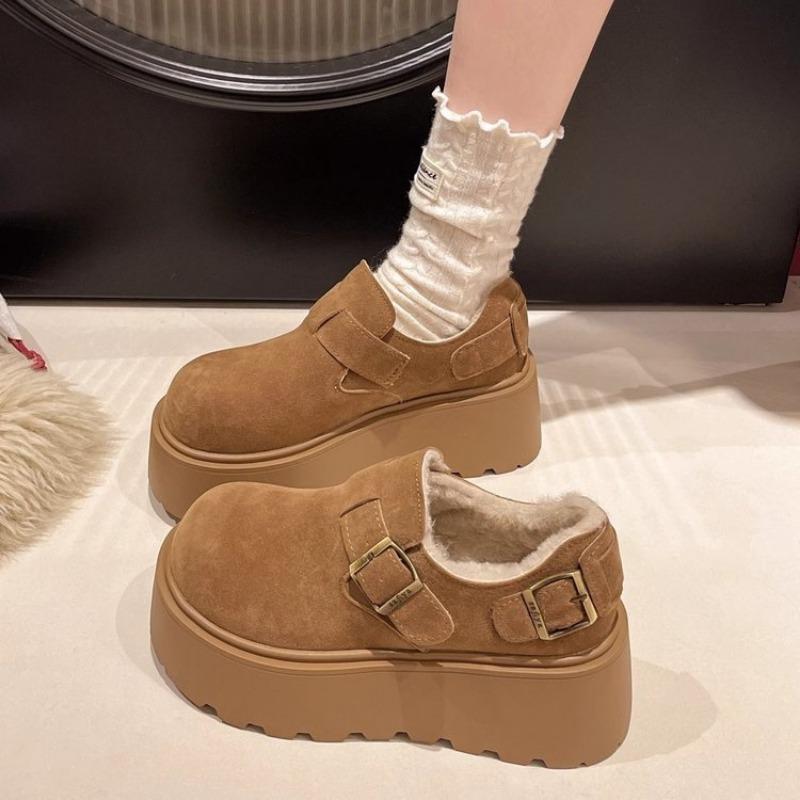 

Биркенштоки на толстой подошве для женщин, Новые ретро и универсальные флисовые теплые лоферы 35 жёлтый