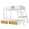 Metal Bunk Bed 90×200cm, Integrated Gaming Desk with Sockets, USB and Type-C Ports, with LED Light Strip, Two Storage Baskets, Youth Play Bed, White