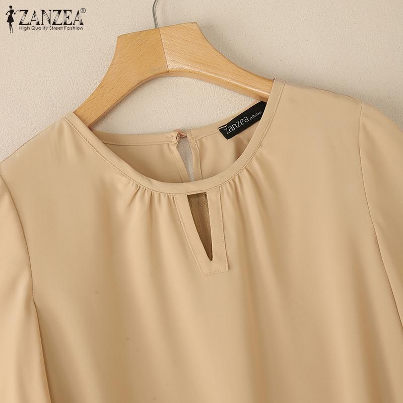 ZANZEA Bluză simplă de vară cu mânecă scurtă și gât rotund casual pentru femei