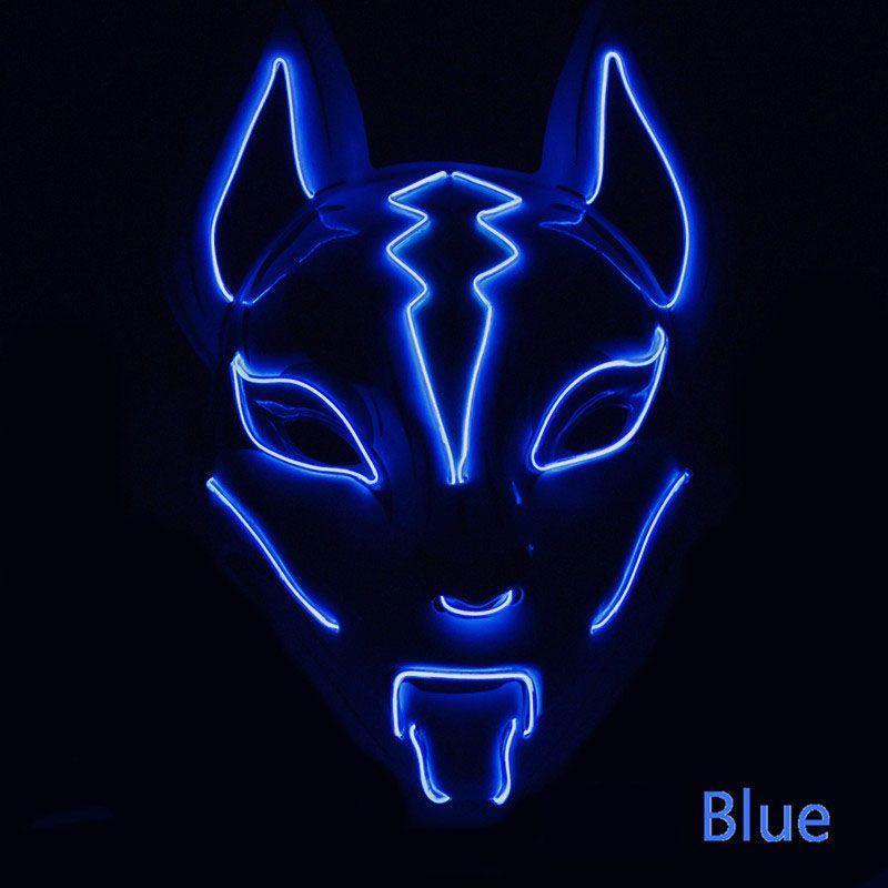 Unisex Japanische Fuchsmaske mit leuchtendem LED-Licht für gruselige Halloween-Partys