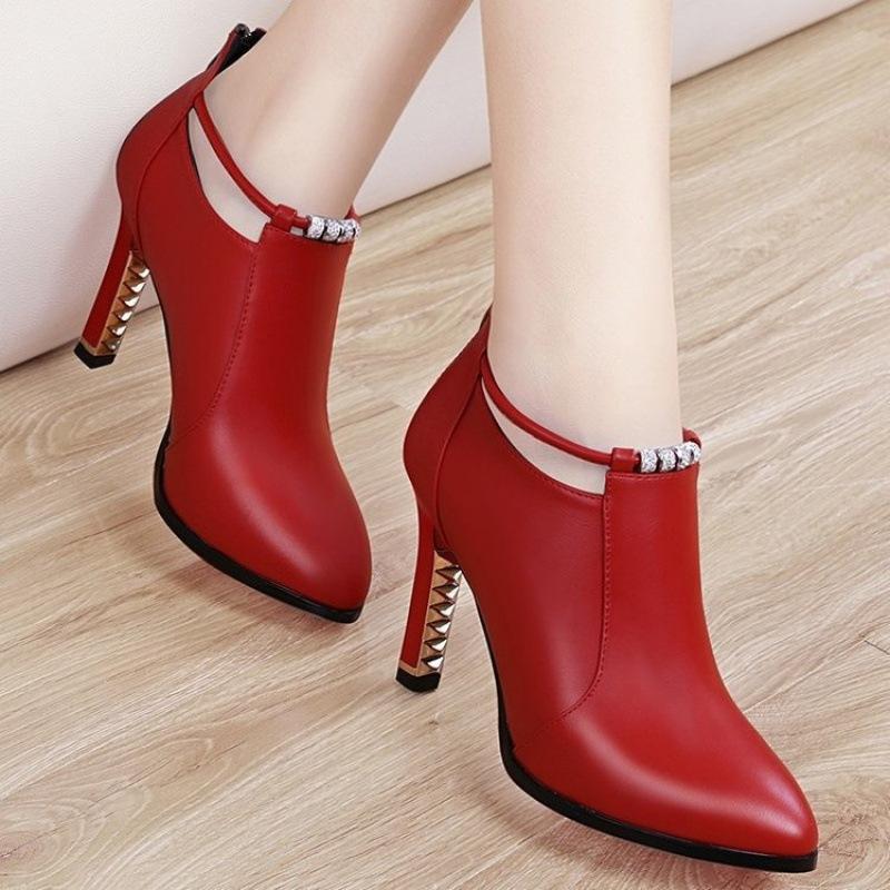 Autumn New Martin Boots Women's Autumn Pointed Short Boots Women's High Heels Women's Leather Shoes Autumn Leather Boots Women's Fashion Boots Women's