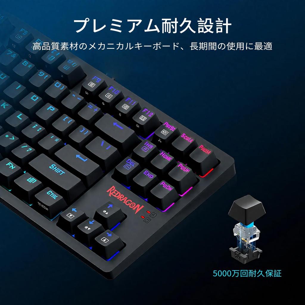 Redragon Wireless Mechanical Gaming Keyboard with Blue Tenkeyless Macro RGB 87 3000mAh High Full Key 50 Million Keystrokes Black K598P-KBS Switches,