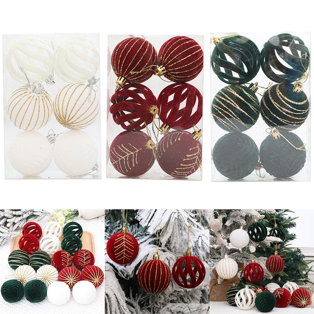 Decorative Hanging Balls Flocking Painted Balls Holiday Ornaments 6cm Diameter Hanging Ornaments Sturdy Hanging Loop Design