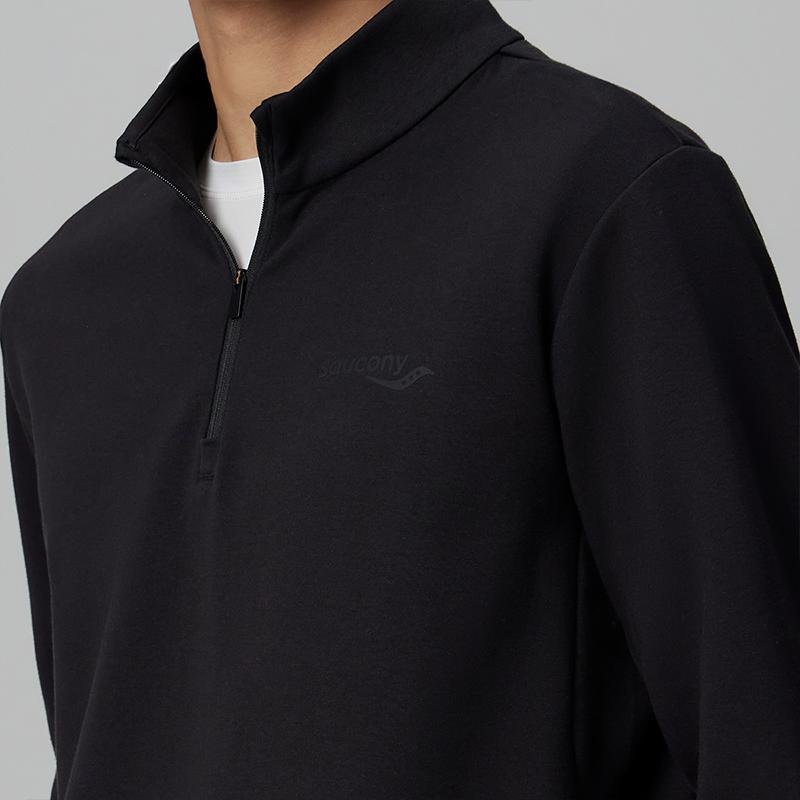 Saucony Casual Solid Color Half High Neck Soft Half Zip Long Sleeve Sweatshirt Men sweatshirt Black SC2240216AL-BK01