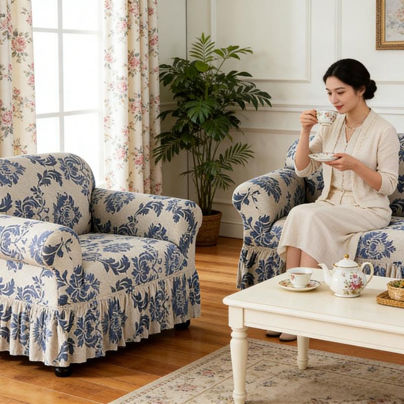 Full Wrap Stretch Milk Silk Sofa Cover Anti-Slip Skirt Style Sofa Protector Nordic Home Furniture Elastic Fitted Sofa Cover
