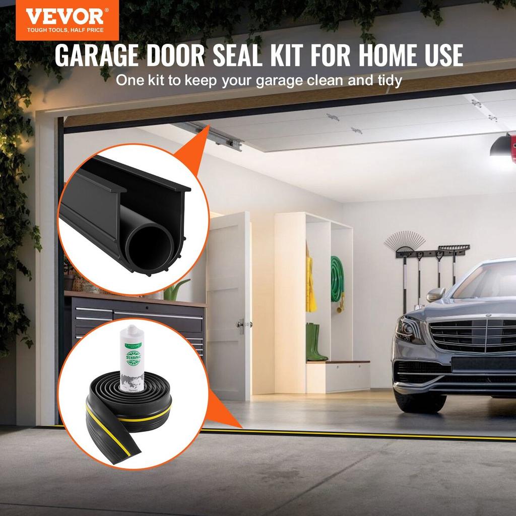 Garage Door Threshold and Bottom Seals Kit, 10 FT U Shape+O Ring Universal Garage Door Bottom Seal Weatherstrip PVC, Combine with Weatherproof Garage