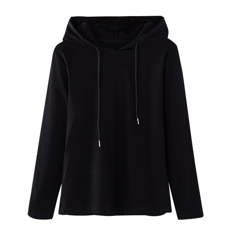 2025 Women's Long-Sleeve Hooded Pullover: Solid Color, Mercerized Cotton, Korean Style Base Layer for Spring & Autumn
