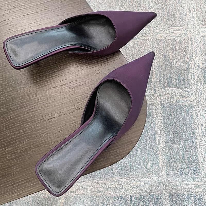 2025 Spring Pointed Toe Women Mules Slipper Fashion Candy Color Ladies Elegant Dress Sandal Square Low Heel Slip On Slides Shoes