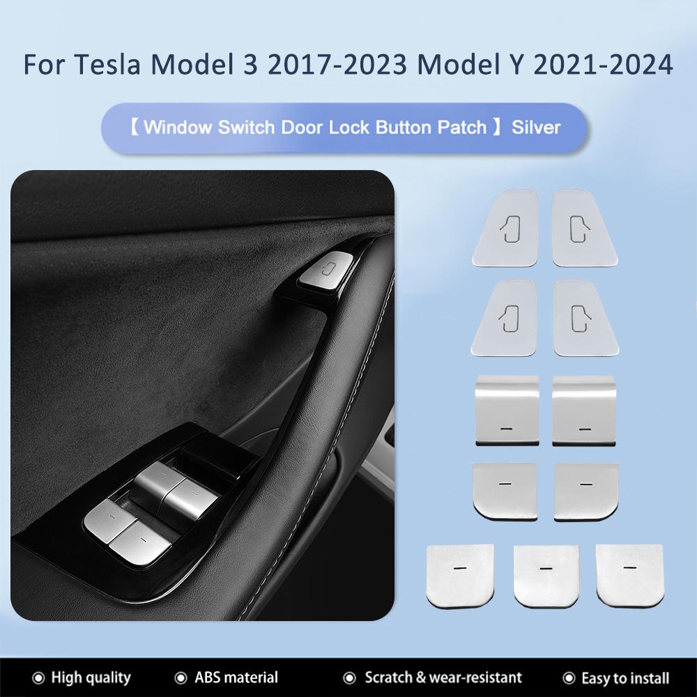 Heenvn For Tesla Model 3 2017-2023 Model Y 2021-2024 11Pcs Window Lift Button ABS Door Lock Switch Cover Trim Patch Car Interior