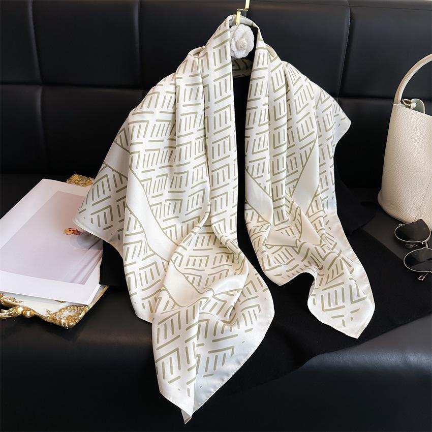 Women's Retro Twill Silk Scarf - 90cm Versatile Shawl for Travel & Sun Protection