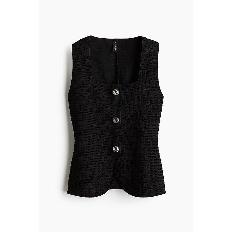 

Женская одежда HM Жилет 2025 Лето Новый Повседневный Приталенный Фактурный Квадратный вырез Жилет на пуговицах 1259419