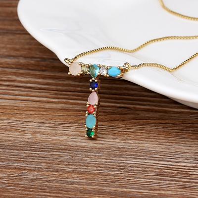 Nidin High Quality Wholesale 26 Letters Multi-color Zircon Necklace Copper Pendant Women Girl Fine Party Jewelry Family Gifts