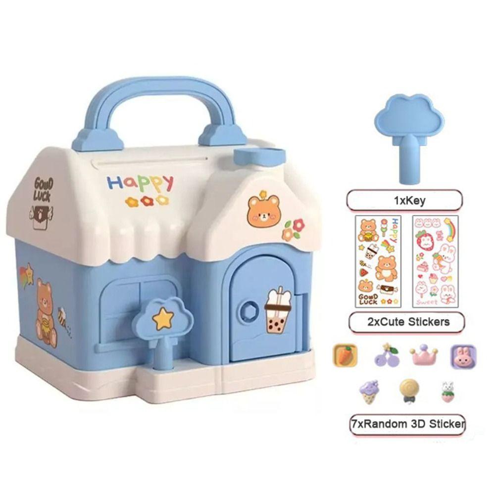 

Ключевой замок Копилка в форме дома Копилка для новых монет Коробка для сбережений монет Детский подарок blue-style2