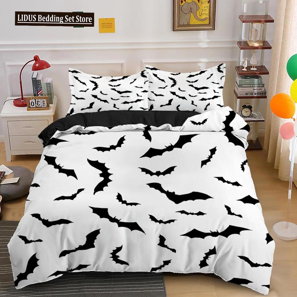 Halloween Duvet Cover Set Flying Vampire Bedding Set Bats Witchcraft Magic Polyester Comforter Cover King Size For Boys Girls