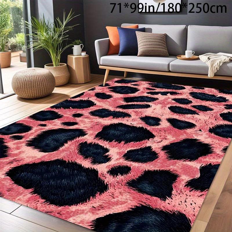 

Plush Pink Leopard Print Area Mat Non Slip Backing Machine Washable Soft Velvet Bohemian Style Living Room Bedroom Dining 50x80cm20x31in