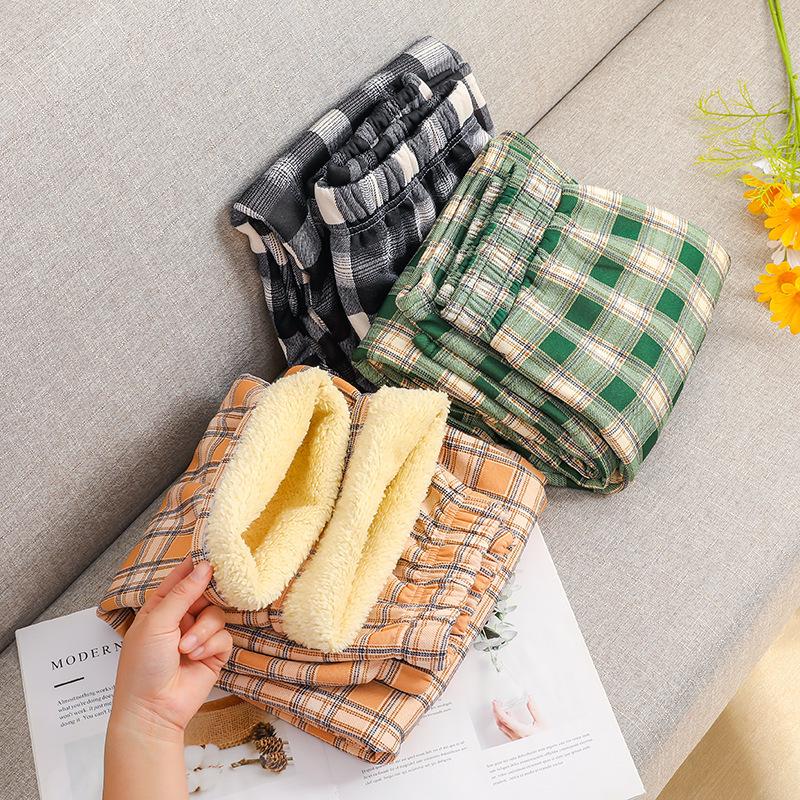 Plaid High-Waisted Women's Wide-Leg Pants - 2025 Autumn/Winter, Korean Style, Fleece-Lined, Loose Fit, Floor-Length.