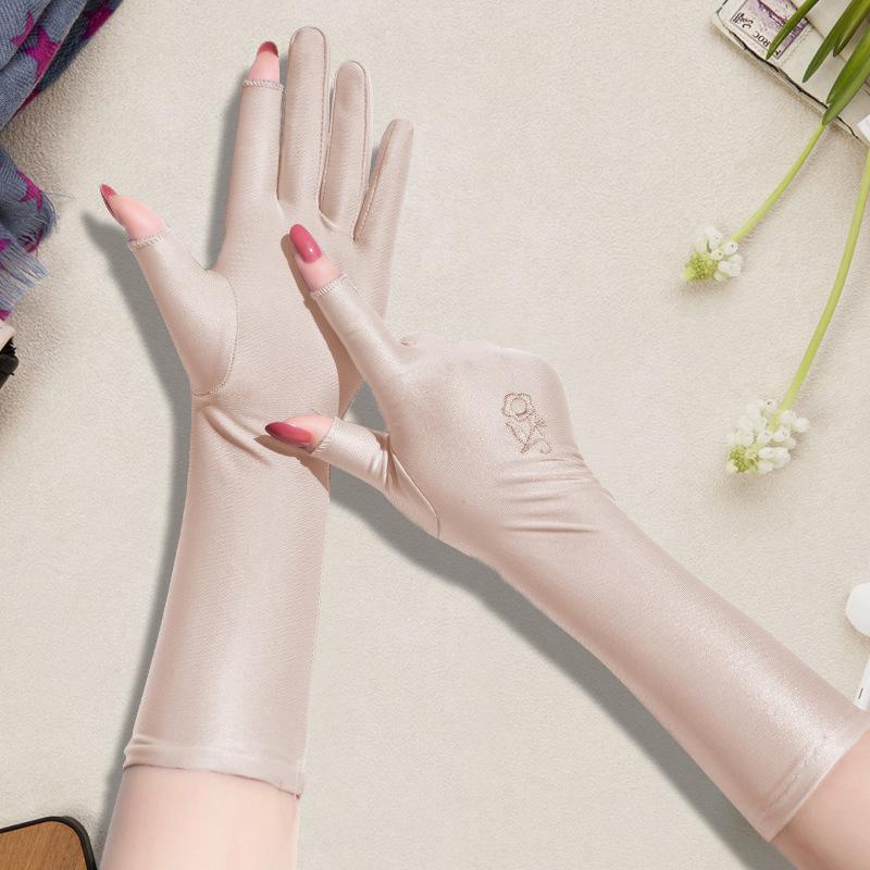 Summer Spring Women Mid-Long Sunscreen Gloves Stretch Anti Uv Slip Resistant Driving Glove Breathable Sun-Protective Sleeve