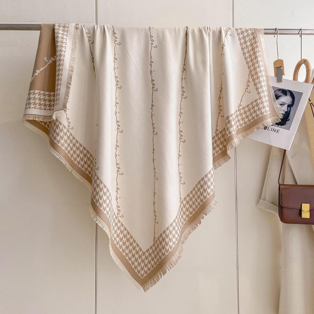 Luxury Imitation Cashmere Shawl: 140cm Square, Warm & Thick with Short Tassels