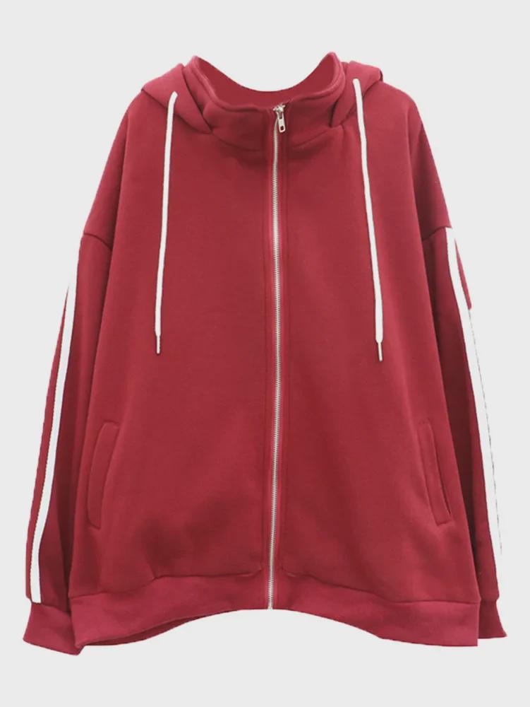 Official Women's Classic Oversized Hooded Zipper Sweater, 2020 Autumn/Winter Plus Velvet Jacket, Trendy Top