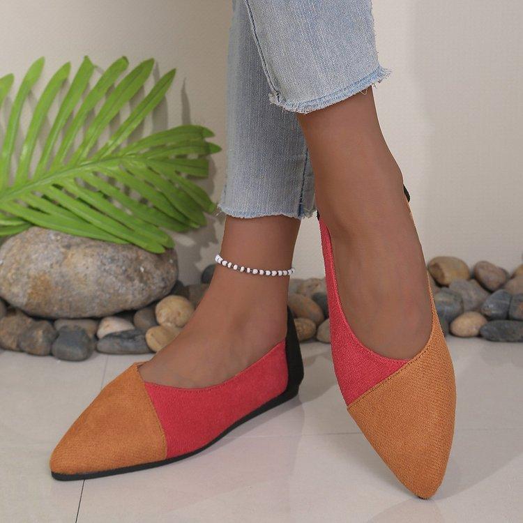 Women's Solid Color Large Size Slip-on Pointed Toe Color Matching Flat Bottom Shallow Mouth Comfortable Casual Shoes