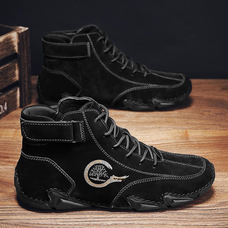 Мужские кожаные ботинки ручной работы. Осенние повседневные кожаные туфли из спилка — фото 10