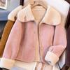 Doll collar pink fur integrated lamb wool jacket women's autumn and winter small new velvet thickened top