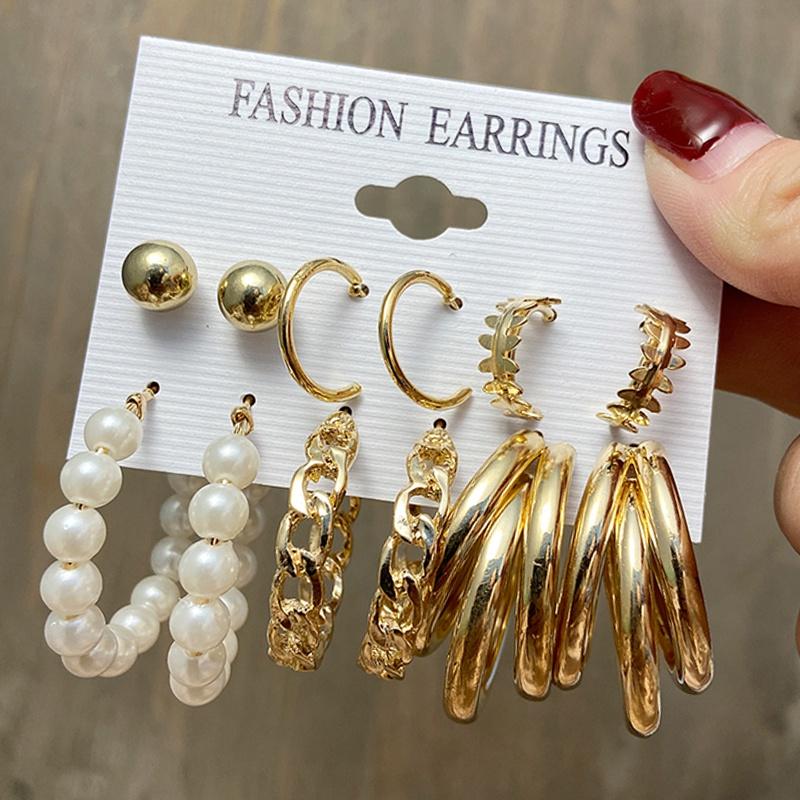 IF ME Korean Butterfly Pearl Stud Earrings Set Fashion Geometry Zircon Hoop Earring Women Jewelry Accessories