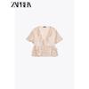 Zaprha 2025 New Arrival French Age-Reducing Laminated Decoration V Neck Short Sleeve Embroider Tops Shirt for Women 3105872