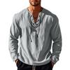 Mens Long Sleeve Pirate Henley Collar Shirts Drawstring Cotton Linen Lace Up V Neck Shirts Hippie Beach Spring Summer Tops