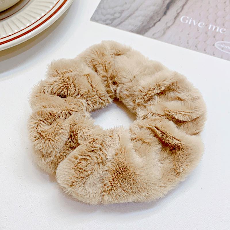 Solid Soft Plush Wide Hair Band For Women Girls Ponytail Holder Hair Tie Fluffy Rubber Band Scrunchie Hair Accessories
