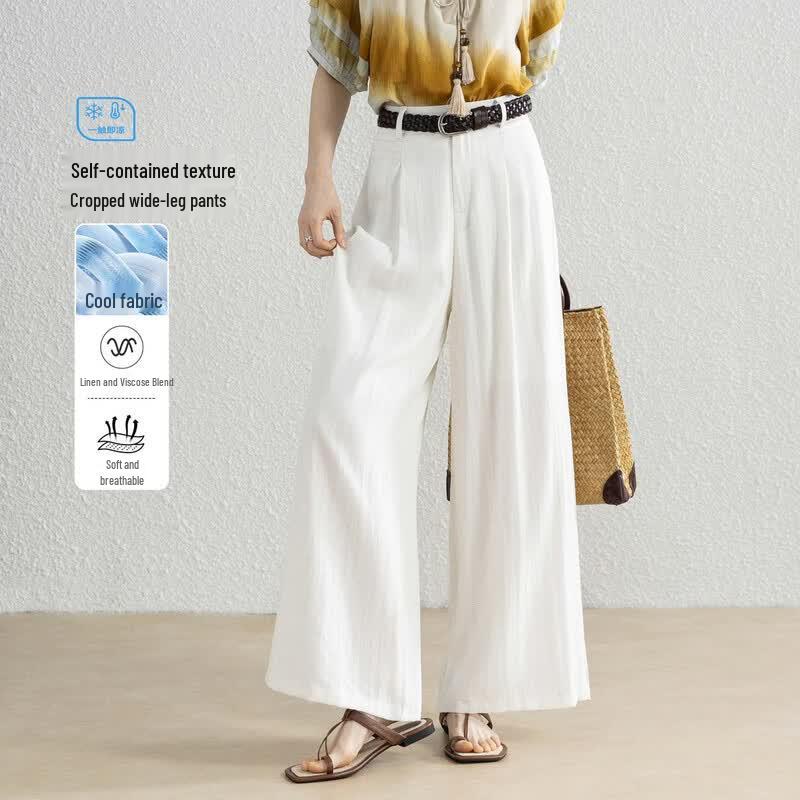 Women s Relaxed Fit Linen Blend Cropped Wide-Leg Pants XL