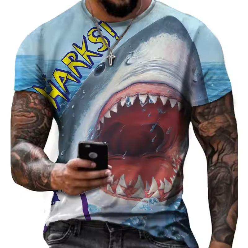 Fashionable Ocean Pattern T-shirt Shark 3d Printing Loose Comfortable Round Neck Short SleevesY2k Style Breathable Top