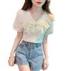 Women's French Chic Lace Chiffon Blouse - Spring Fashion Short Sleeve, Slimming and Stylish