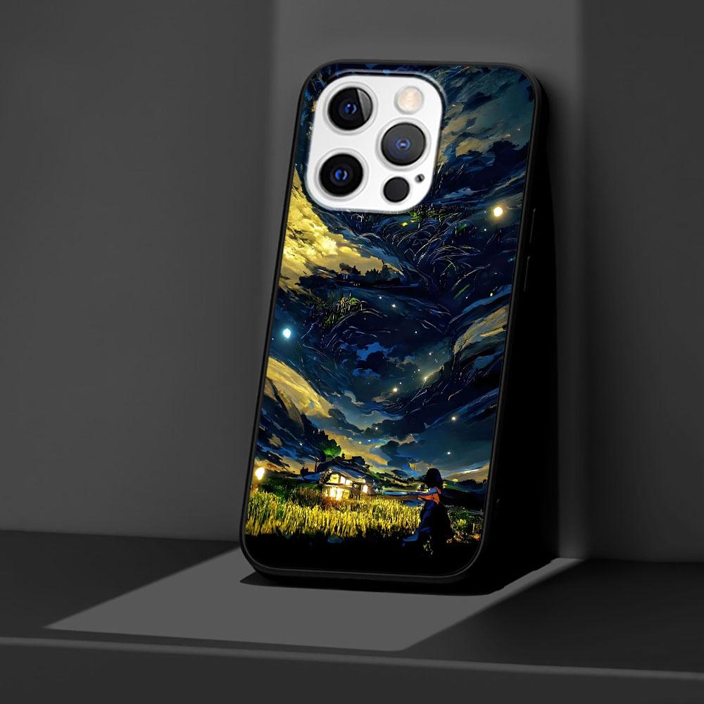 Starry Night Van Gogh Art Case for Apple iPhone 14 11 7 SE 2020 8 X XS 13 12 Mini XR 15 Pro Max Silicone Black Soft Phone Cover