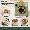 Beverage Topping Decorator 3D Printed Latte Art Camera, Manual Coffee Powder Printer with Retro Camera Design Tool Template Cards, Cocoa Cinnamon