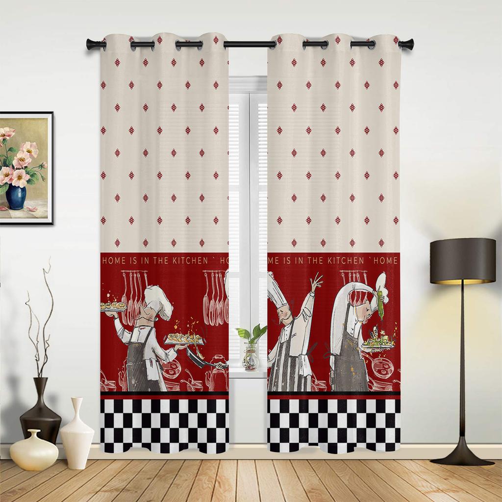 Küchenutensilien Karomuster Schwarz Weiß Vorhänge für Schlafzimmer Wohnzimmer Vorhänge Küche Kinderzimmer Fenstergardine Moderne Heimdekoration