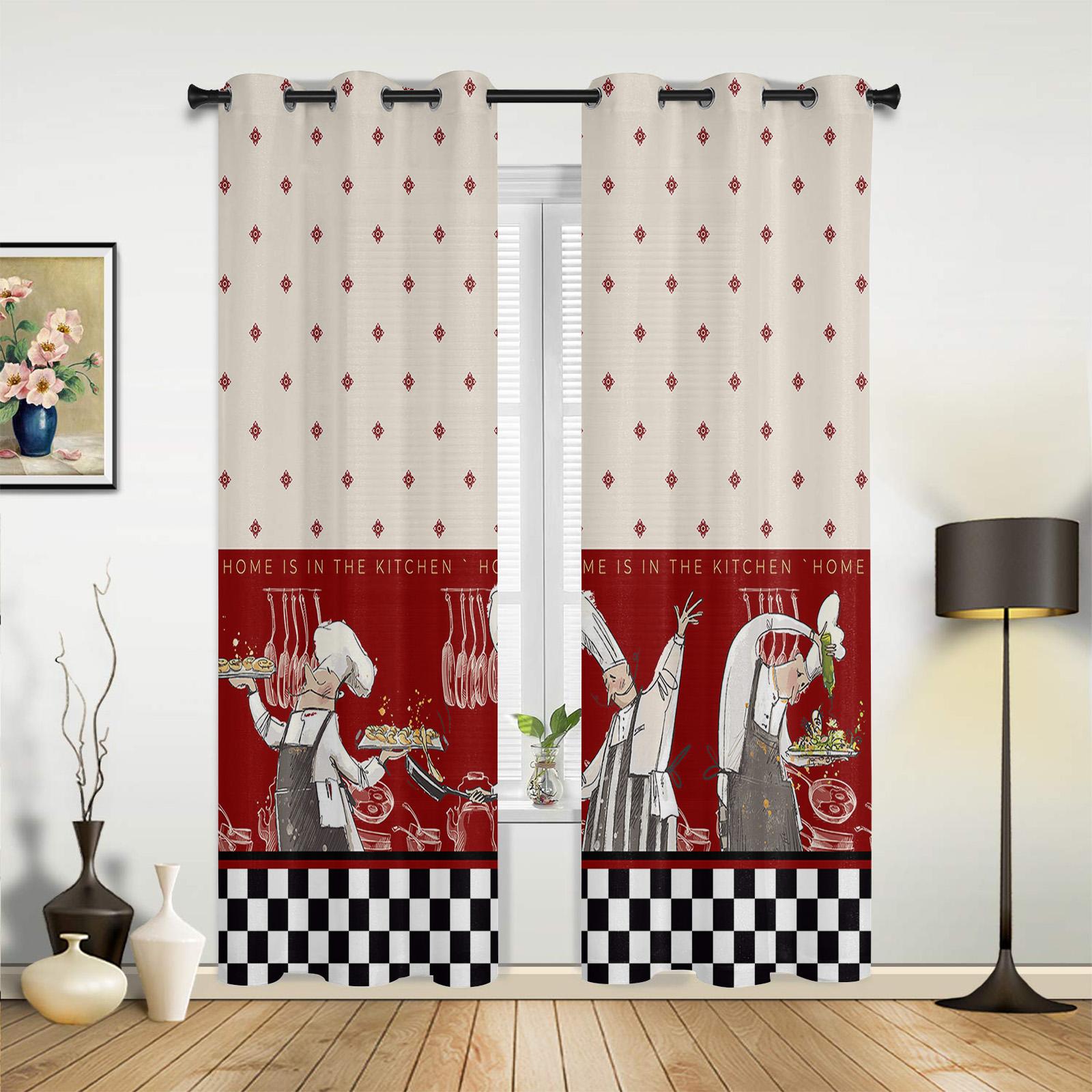 

Кухня Повар Овощи Мясо Десерт Клетчатые Шторы для Спальни Гостиной Шторы Кухня Детская Комната Оконные Шторы Домашний Декор 70W x 100H(cm) x2