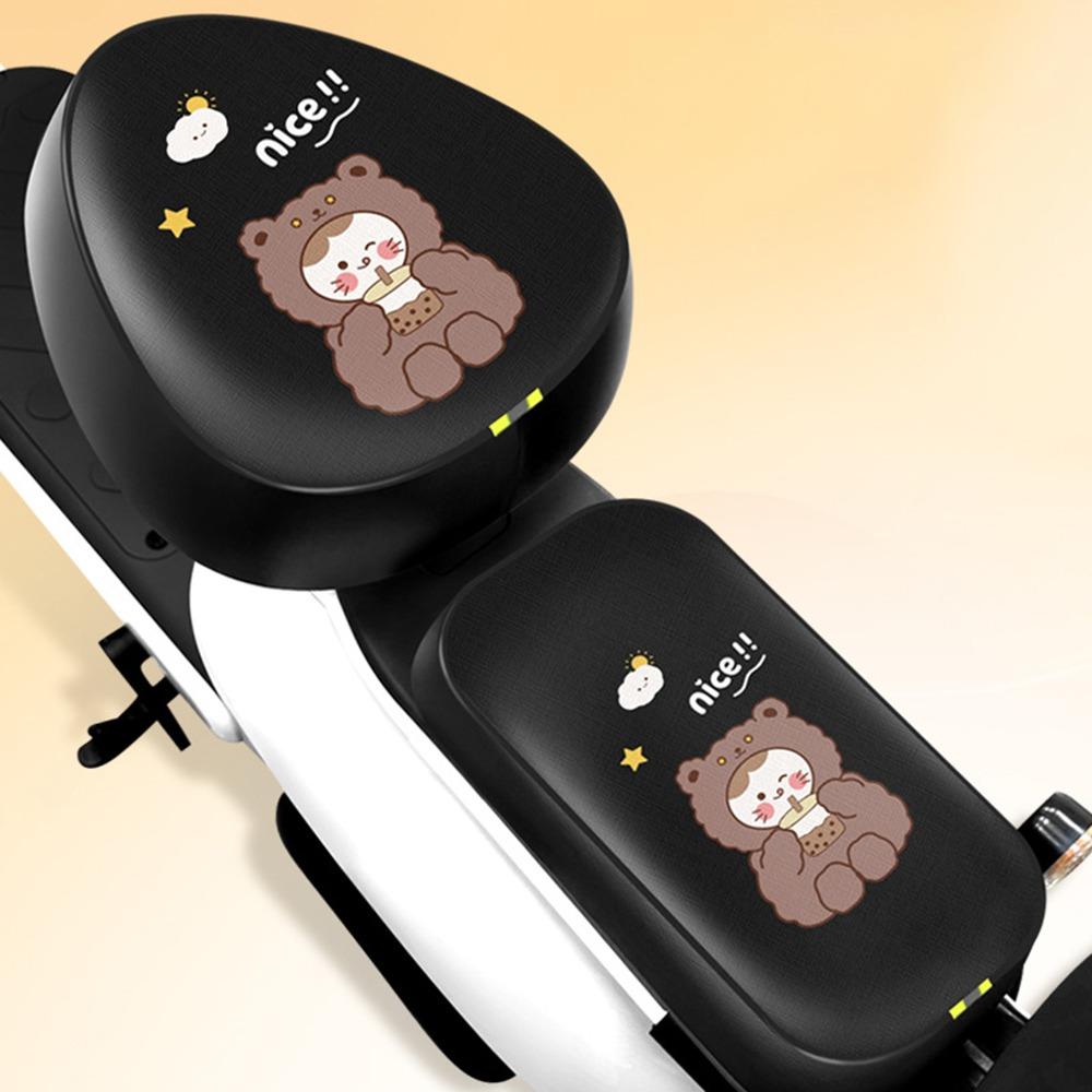 PU Electric Bicycle Seat Cover Cartoon Waterproof Motorcycle Cushion Cover Breathable Sun Protection Scooter Seat Protector