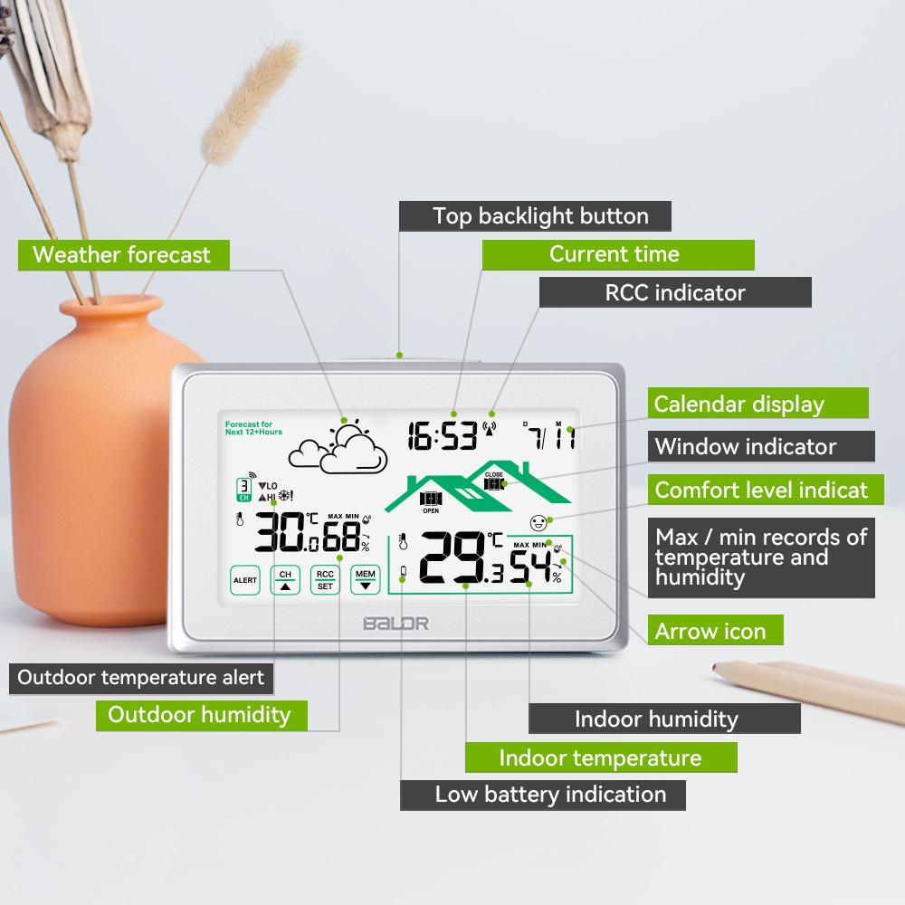  Weather Station Digital DCF Radio Control Wall Clock Calendar LCDThermometer Hygrometer Record Trend Forecast Sensor -40℃