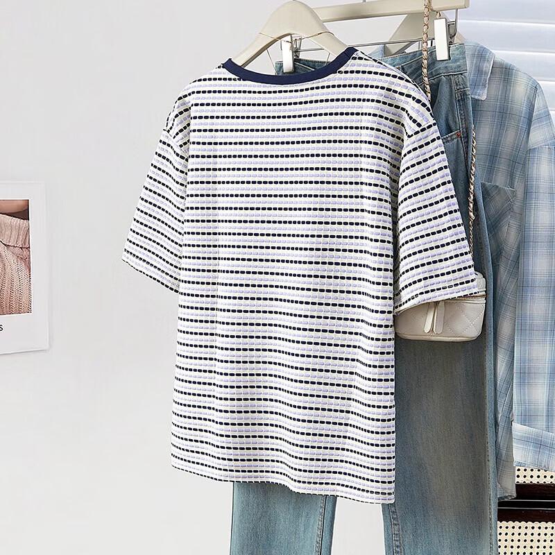 Women's Color Block Stripe Round Neck T-shirt