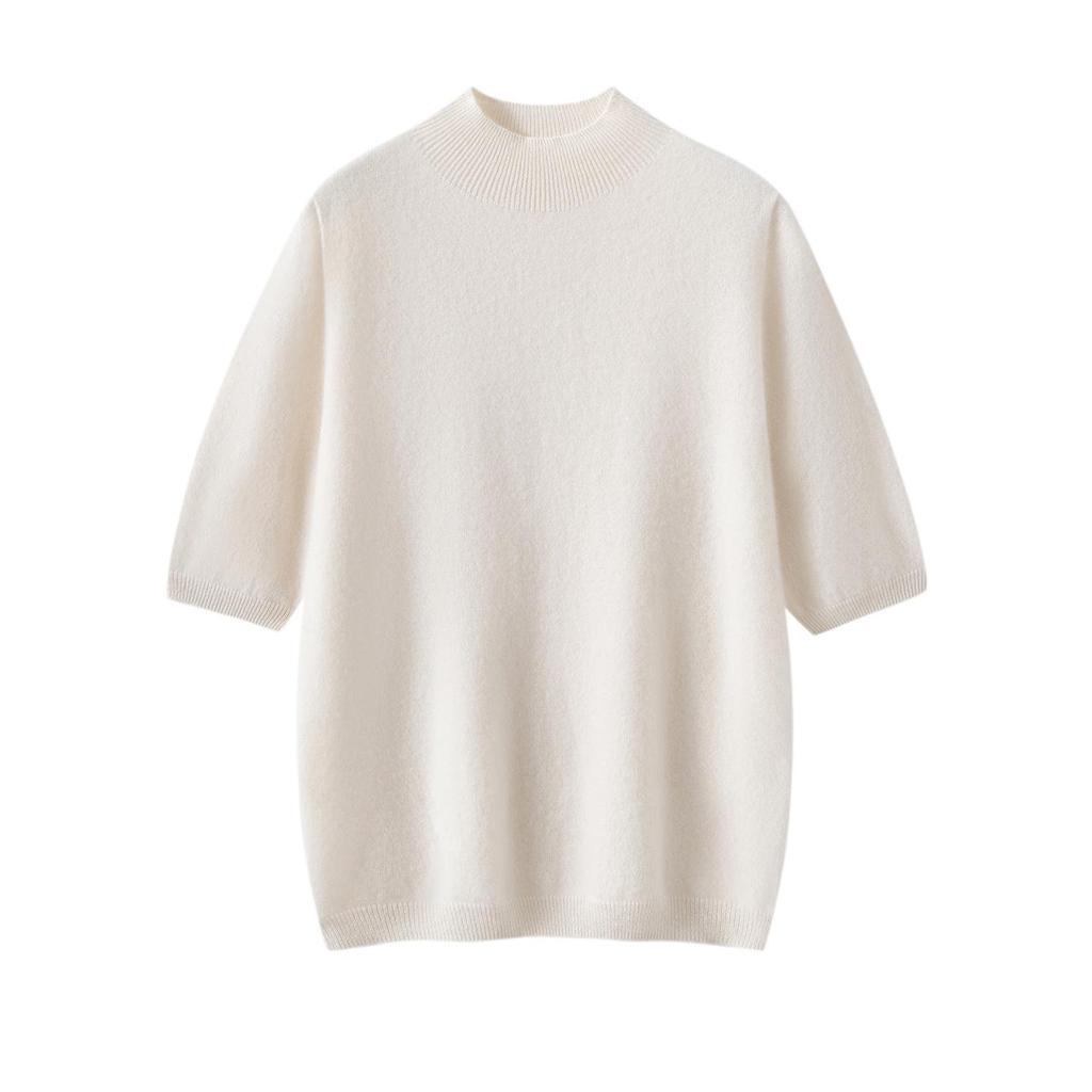 Women's Pure Cashmere Short Sleeve Half High Neck Knit Pullover