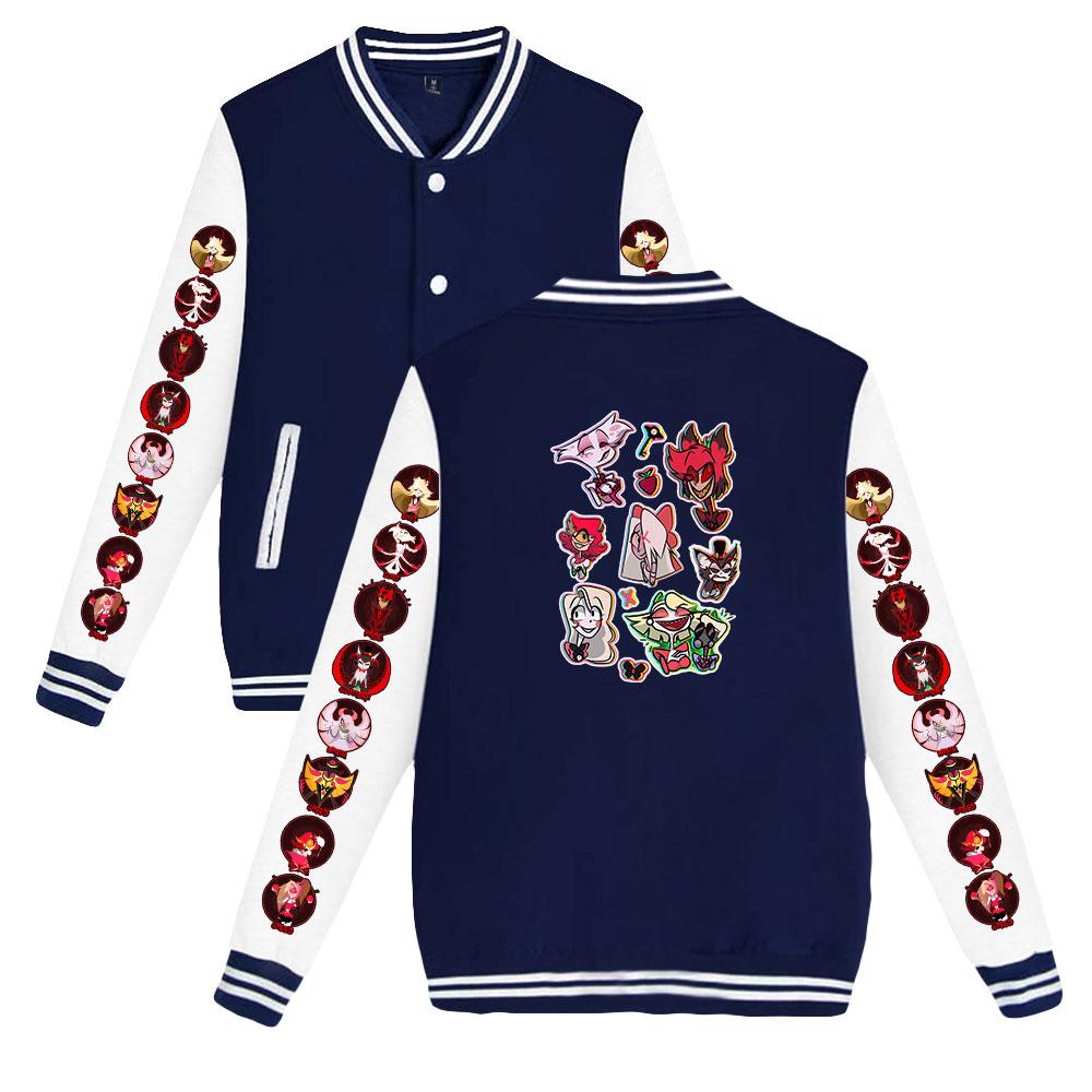 Unisex-Mode für Fans von Hazbin Hotel, Anime-bedrucktes Baseball-Sweatshirt für Damen und Herren, Outdoor-Sportjacken